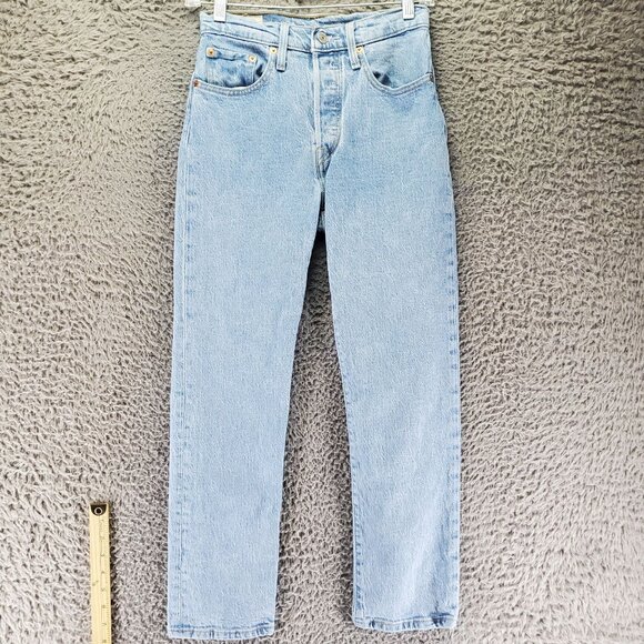 Levis Jeans Womens 24 Blue 501 Premium Big E Straight Ankle Stretch Denim - Picture 9 of 16